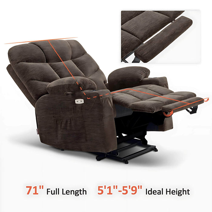 MCombo Medium-Wide R7289 Power Lift Recliner Chair 7287 Series in Brown Color Full Length and Ideal Height