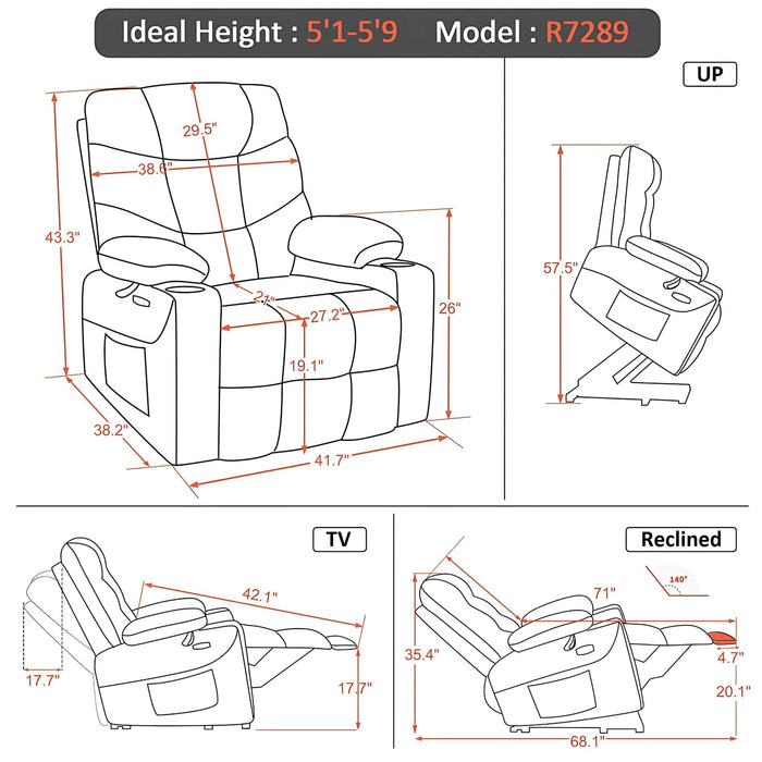 MCombo Medium-Wide R7289 Power Lift Recliner Chair 7287 Series Dimensions