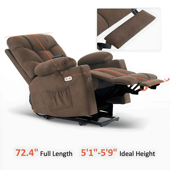 MCombo Medium-Regular Power Lift Recliner Chair 7287 Series in Dark Brown Color Full Length and Ideal Height