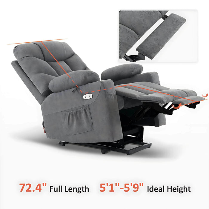 MCombo Medium-Regular Power Lift Recliner Chair 7287 Series in Dark Grey Color Full Length and Ideal Height