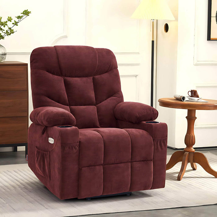 MCombo Medium-Regular Power Lift Recliner Chair 7287 Series in Burgundy Color in Room