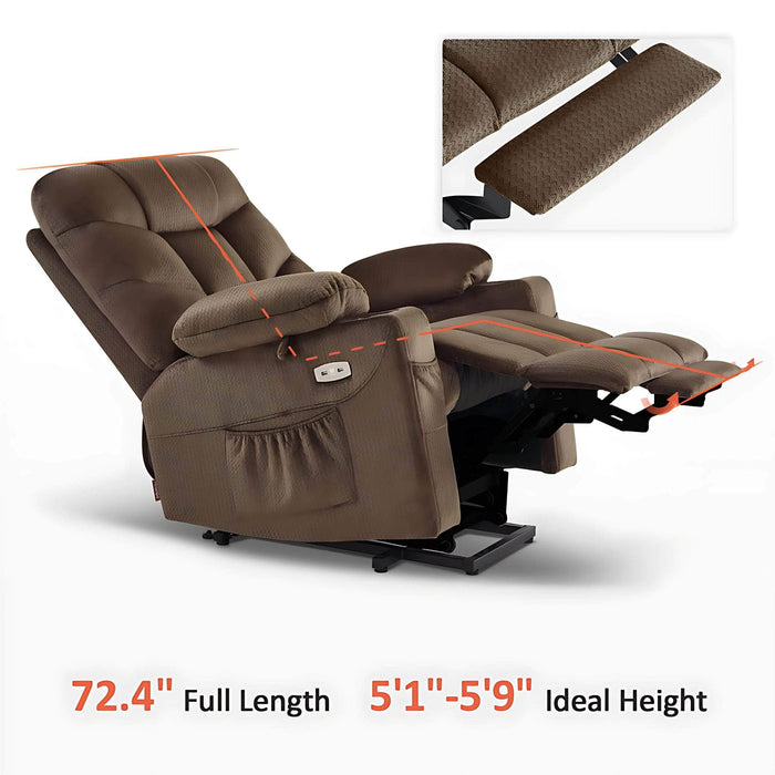 MCombo Medium-Regular Power Lift Recliner Chair 7287 Series in Mocha Color Full Length and Ideal Height