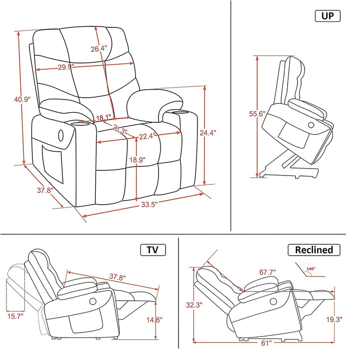 MCombo Power Lift Recliner Chair 7288 Series Dimensions