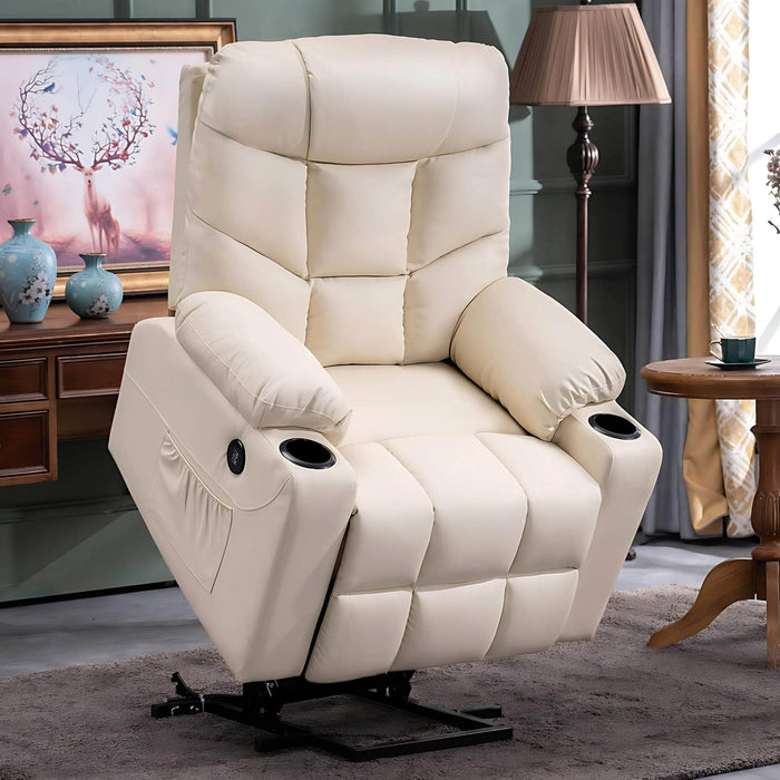 MCombo Medium-Regular Power Lift Recliner Chair 7288 Series in Cream White Color in Room