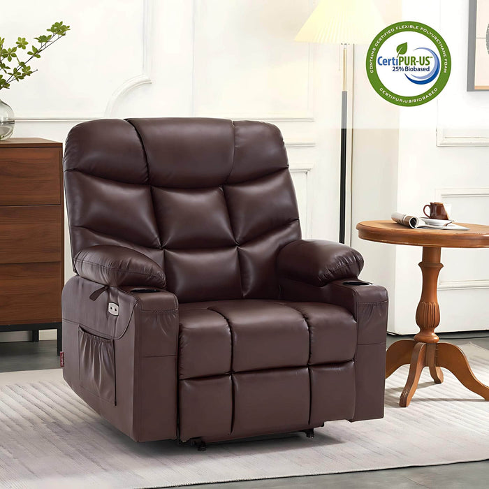 MCombo Medium-Wide Power Lift Recliner Chair R7289 in Dark Brown Color in Room