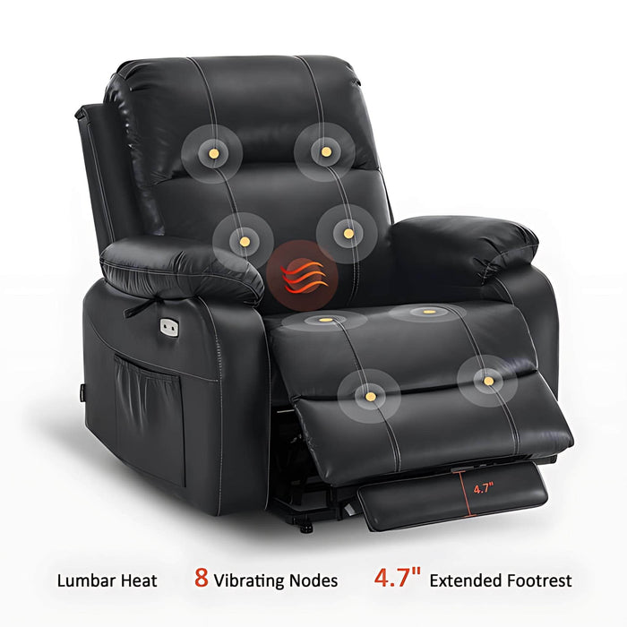 MCombo Power Lift Recliner Chair R7410 in Black 8 Vibrating Nodes Extended Footrest