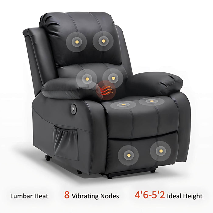 MCombo Power Lift Recliner Chair 7409 in Black Lumbar Heat Vibrating Nodes and Ideal Height