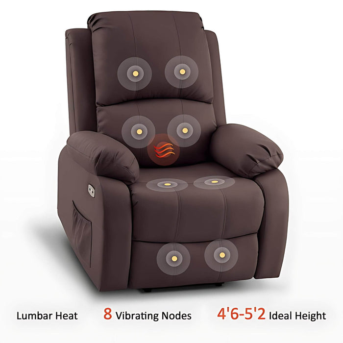 MCombo Power Lift Recliner Chair 7409 in Light Brown Lumbar Heat 8 Vibrating Nodes and 4 ft 6 to 5 ft 2 Ideal Height