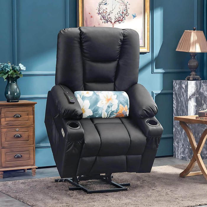 MCombo Medium Power Lift Recliner Chair 7519 Faux Leather in Black Color in Room