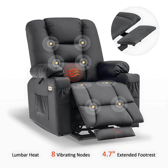 MCombo Medium Power Lift Recliner Chair 7519 Faux Leather in Black Color Extended Footrest