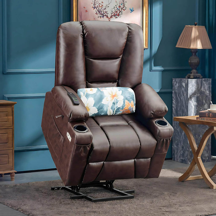 MCombo Medium Power Lift Recliner Chair 7519 Faux Leather in Dark Brown Color in Room