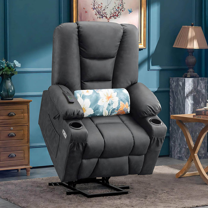 MCombo Medium Power Lift Recliner Chair 7519 Faux Leather in Dark Grey Color in Room