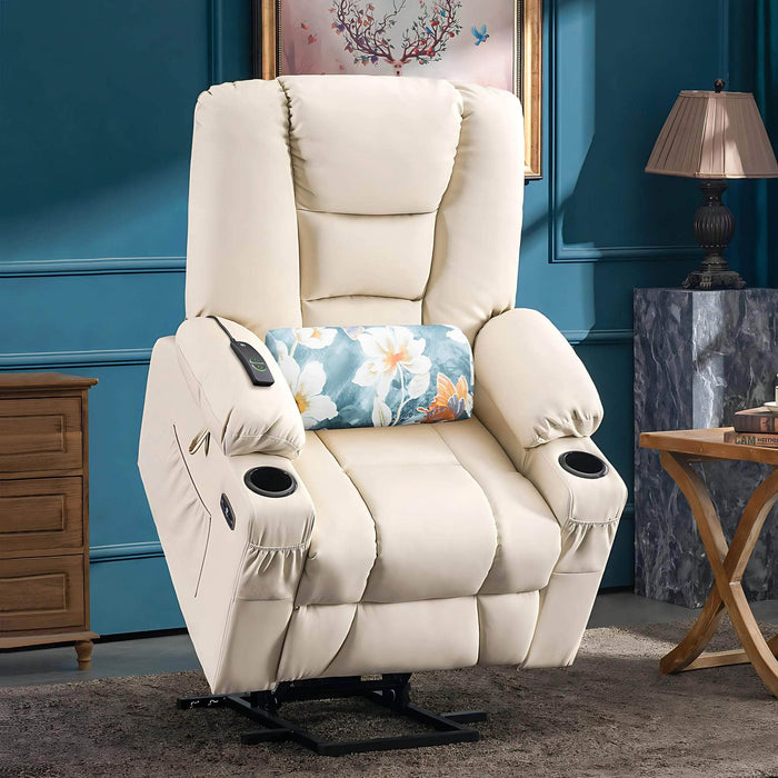 MCombo Medium Power Lift Recliner Chair 7519 Faux Leather in Cream White Color in Room