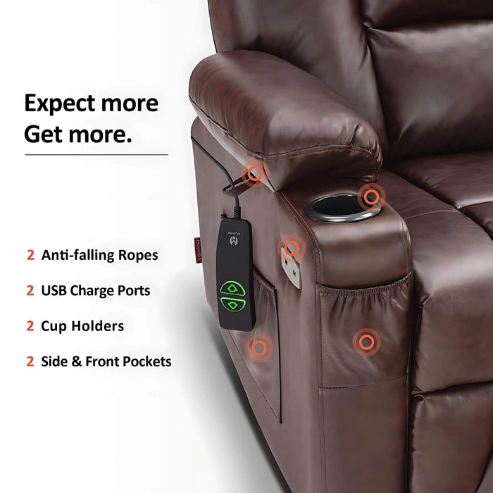 MCombo Small Power Lift Recliner Chair 7569 Faux Leather in Dark Brown Color Features