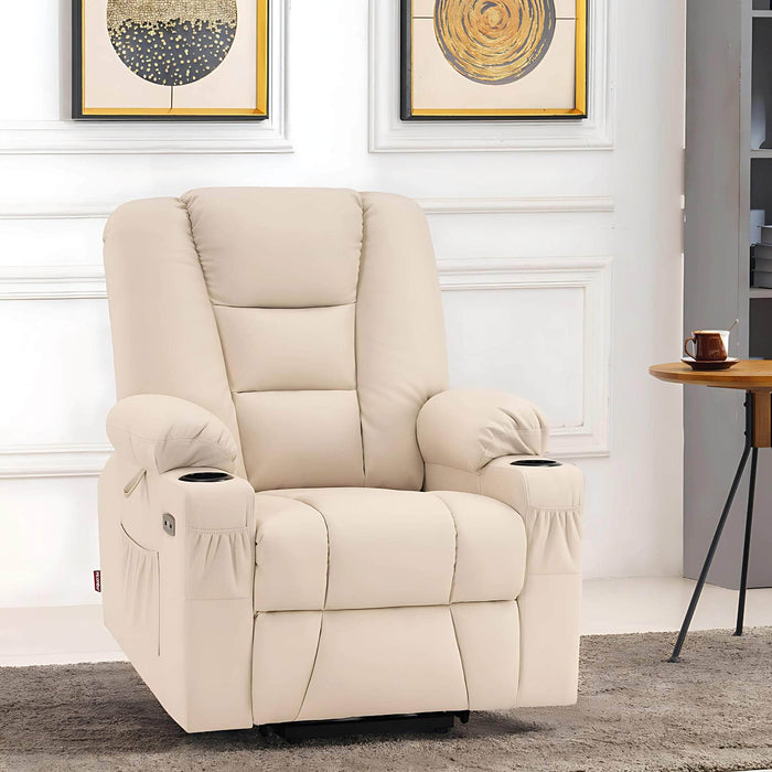 MCombo Small Power Lift Recliner Chair 7569 Faux Leather in Cream White Color in Room