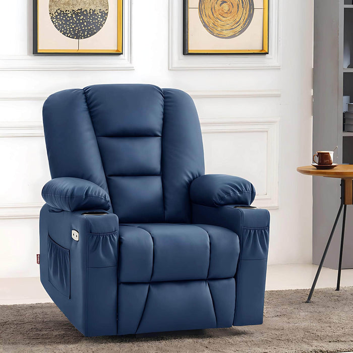 MCombo Small Power Lift Recliner Chair 7569 Faux Leather in Navy Blue Color in Room