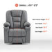 MCombo Small Power Lift Recliner Chair 7569 Faux Leather in Light Grey Color Seat Measurements