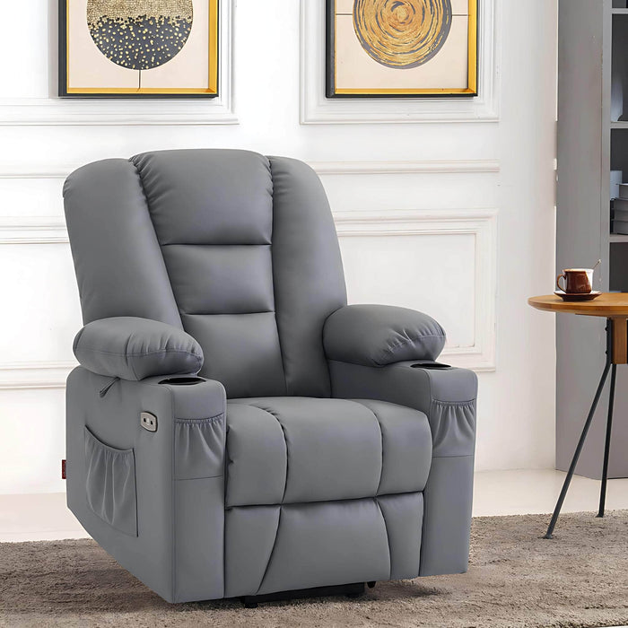 MCombo Small Power Lift Recliner Chair 7569 Faux Leather in Light Grey Color in Room