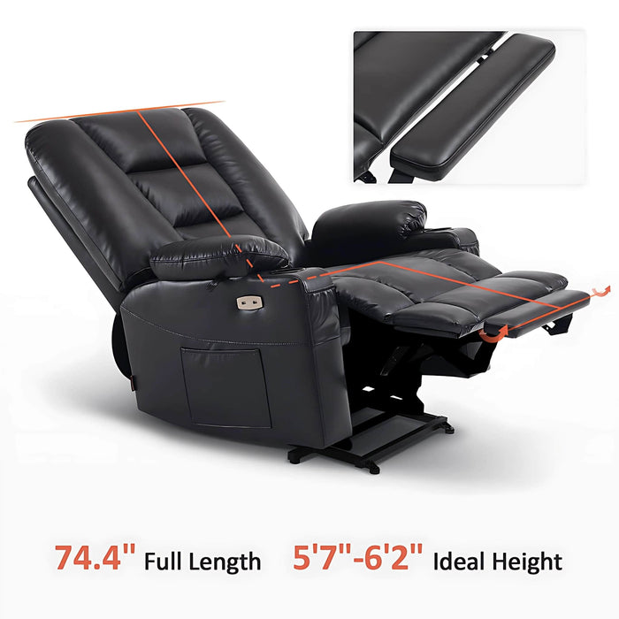 MCombo Large-Wide Power Lift Recliner Chair 6160-R7541 Faux Leather in Black Color Full Length and Ideal Height