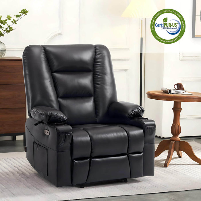 MCombo Large-Wide Power Lift Recliner Chair 6160-R7541 Faux Leather in Black Color in Room