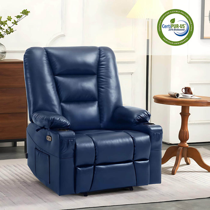 MCombo Large-Wide Power Lift Recliner Chair 6160-R7541 Faux Leather in Navy Blue Color in  Room