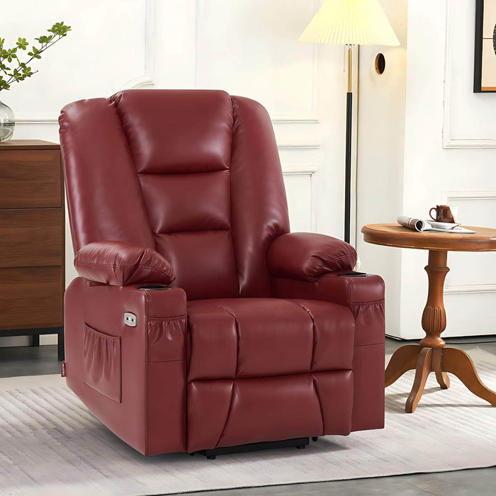 MCombo Large-Regular Power Lift Recliner Chair 7539 Faux Leather in Red Color in Room