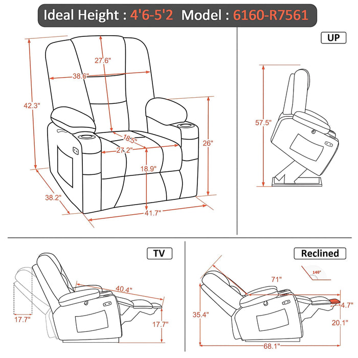 MCombo Small-Wide 6160-R7561 Power Lift Recliner Chair Dimensions