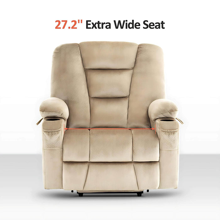 MCombo Small-Wide 6160-R7561 Power Lift Recliner Chair in Beige Color 27.2 inch Extra Wide Seat