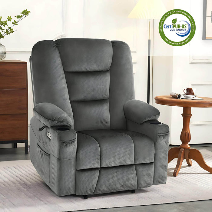 MCombo Small-Wide 6160-R7561 Power Lift Recliner Chair in Grey Color in Room