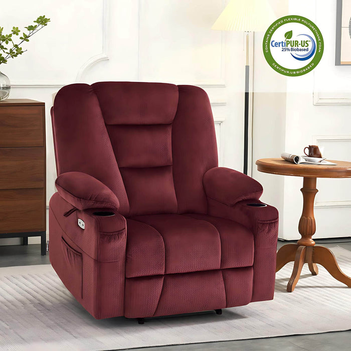 MCombo Small-Wide 6160-R7561 Power Lift Recliner Chair in Burgundy Color in Room