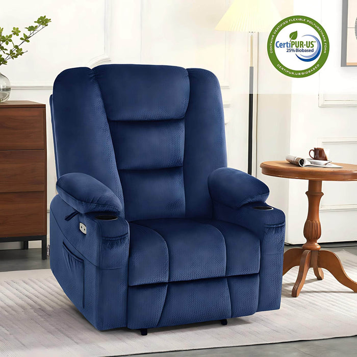 MCombo Small-Wide 6160-R7561 Power Lift Recliner Chair in Navy Blue Color in Room