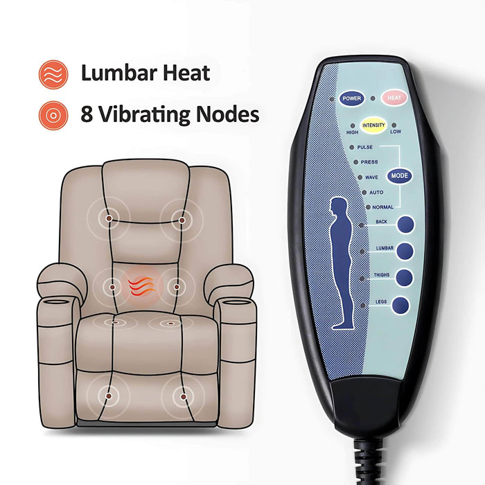 MCombo Medium-Regular 7529 Power Lift Recliner Chair Lumbar Heat and 8 Vibrating Nodes