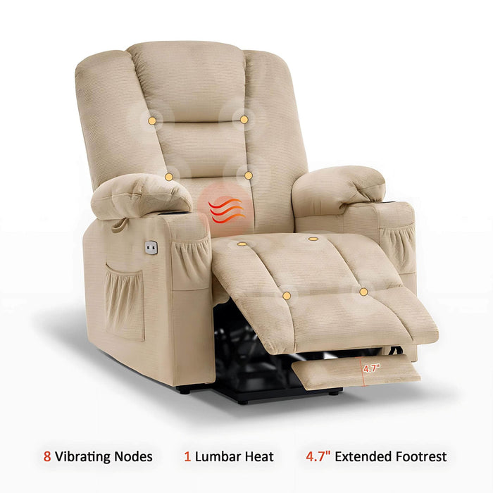 MCombo Medium-Regular 7529 Power Lift Recliner Chair in Beige Color Extended Footrest