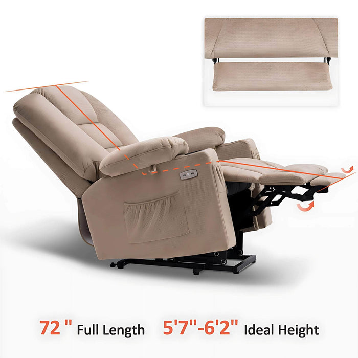 MCombo Large-Regular 7549 Power Lift Recliner Chair in Beige Color Full Length and Ideal Height