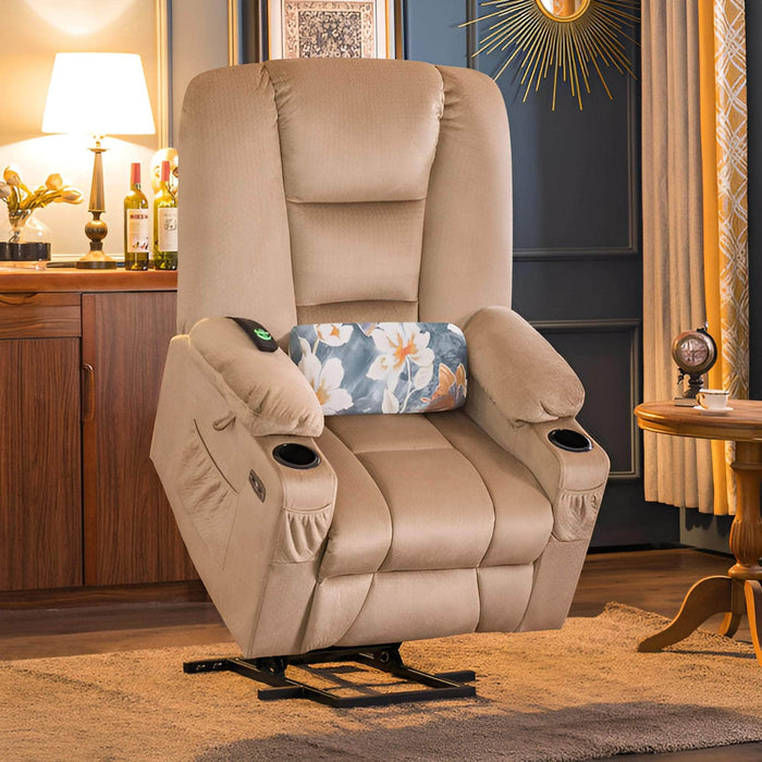 MCombo Large-Regular 7549 Power Lift Recliner Chair in Beige Color in Room