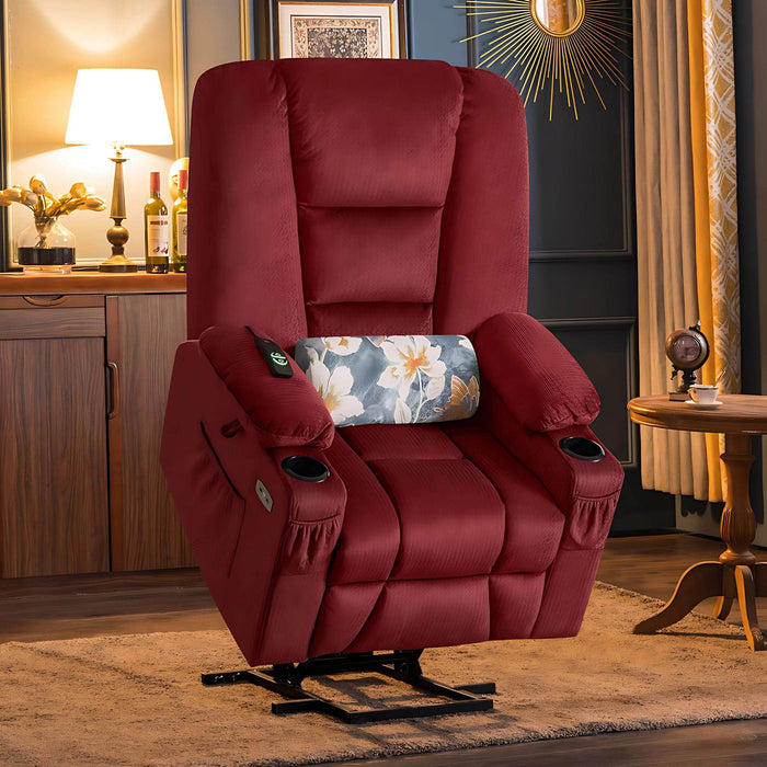 MCombo Large-Regular 7549 Power Lift Recliner Chair in Burgundy Color in Room