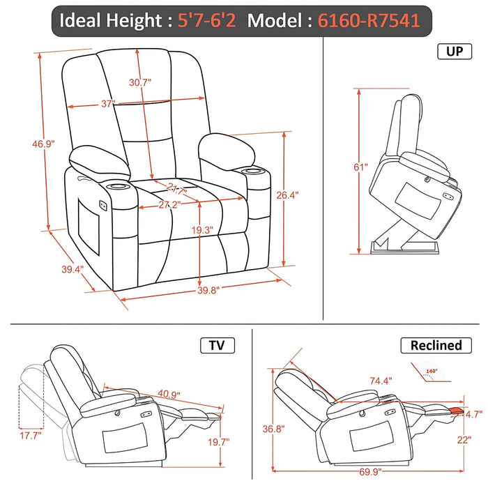 MCombo Large-Wide R7541 Power Lift Recliner  Chair Dimensions