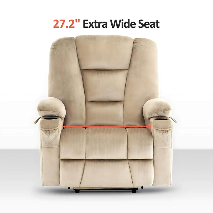 MCombo Large-Wide R7541 Power Lift Recliner Chair in Beige Color 27.2 inch Extra Wide Seat