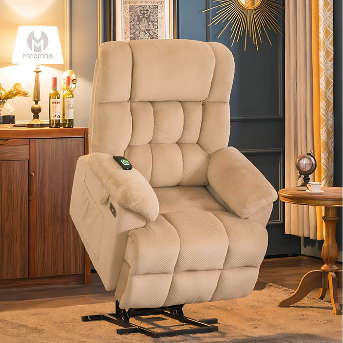 MCombo Power Lift Recliner Chair 7533 Fabric Material in Beige in Living Room