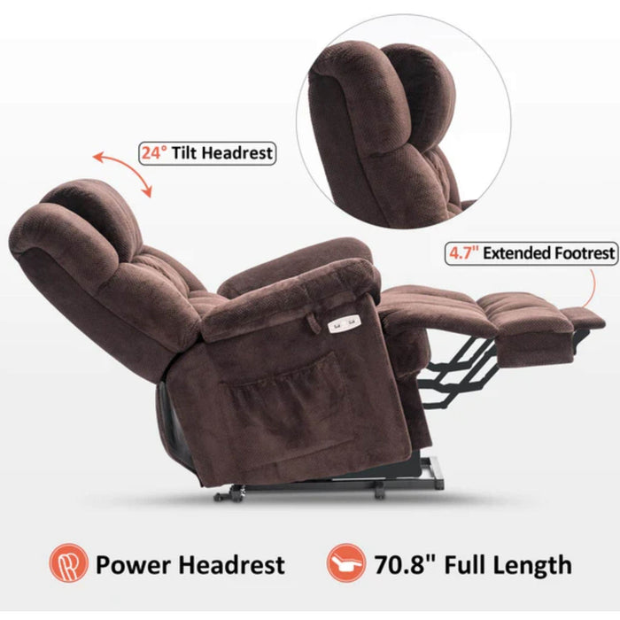 MCombo Power Lift Recliner Chair 7533 Fabric Material in Brown Side View