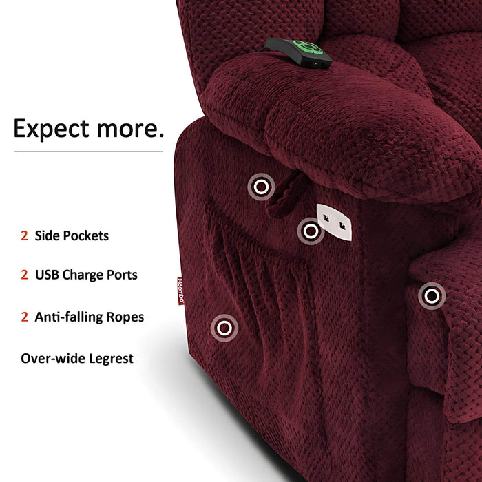 MCombo Power Lift Recliner Chair 7533 Fabric Material in Burgundy Features