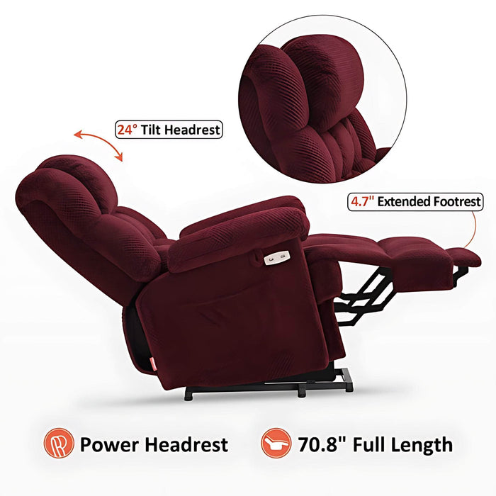 MCombo Power Lift Recliner Chair 7533 Fabric Material in Burgundy Side View