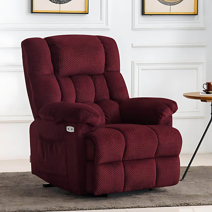 MCombo Power Lift Recliner Chair 7533 Fabric Material in Burgundy in Room