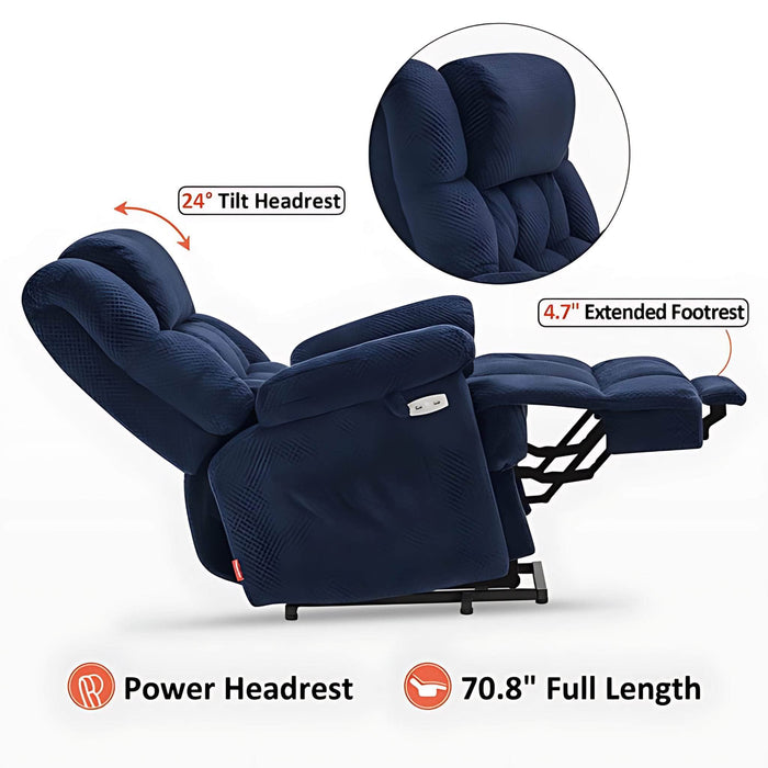 MCombo Power Lift Recliner Chair 7533 Fabric Material in Navy Blue Side View