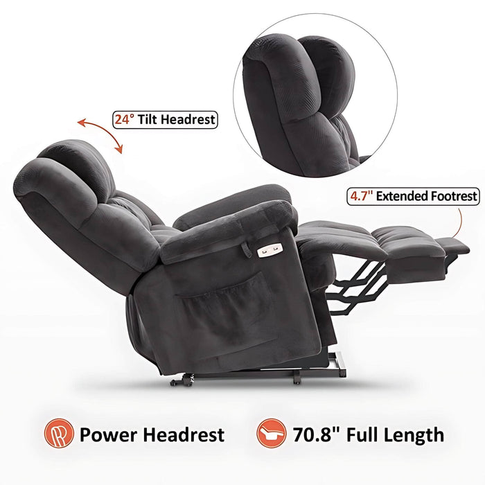 MCombo Power Lift Recliner Chair 7533 Fabric Material in Black Side View