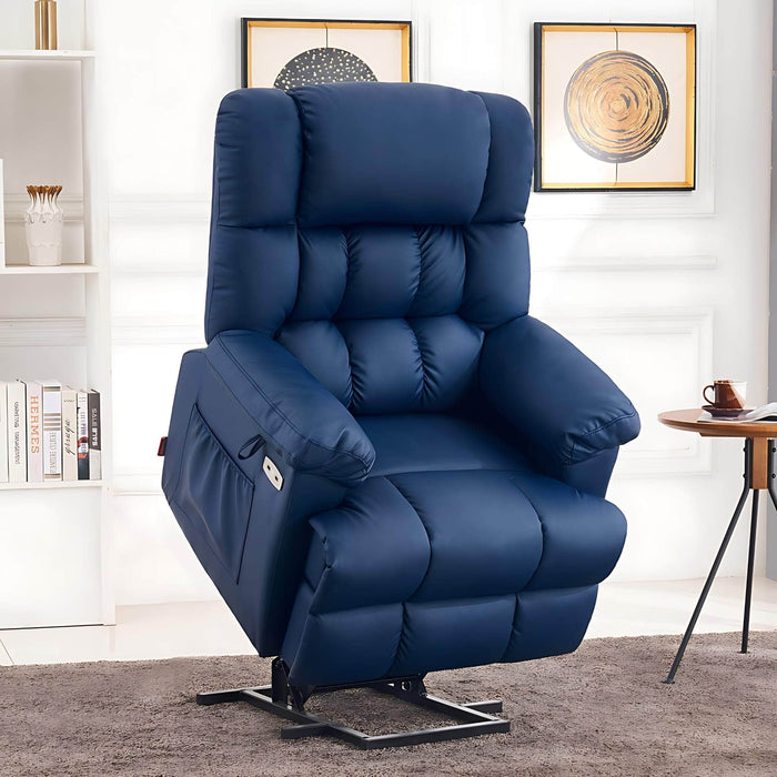 MCombo Power Lift Recliner Chair 7533 Faux Leather Material in Blue in Room