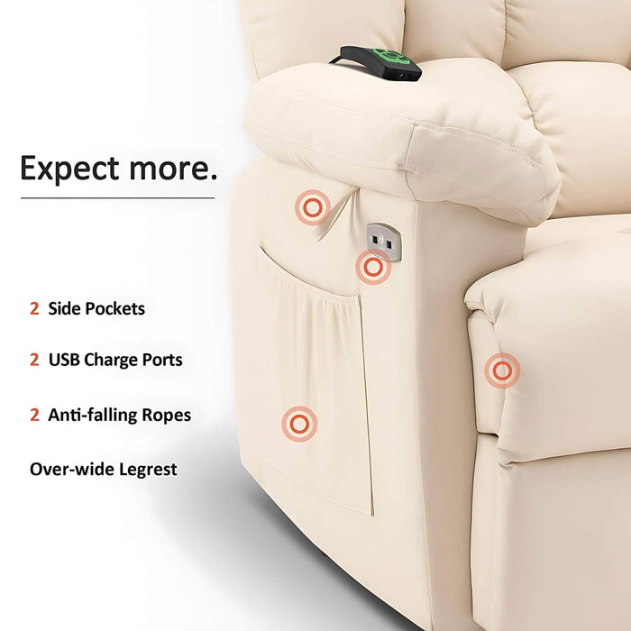 MCombo Power Lift Recliner Chair 7533 Faux Leather Material in Cream White Features