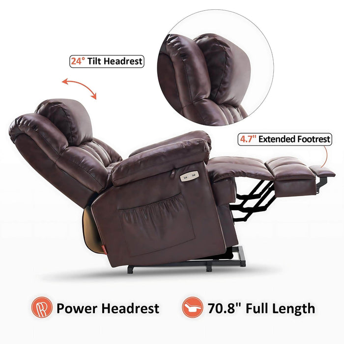 MCombo Power Lift Recliner Chair 7533 Faux Leather Material in Dark Brown Side View