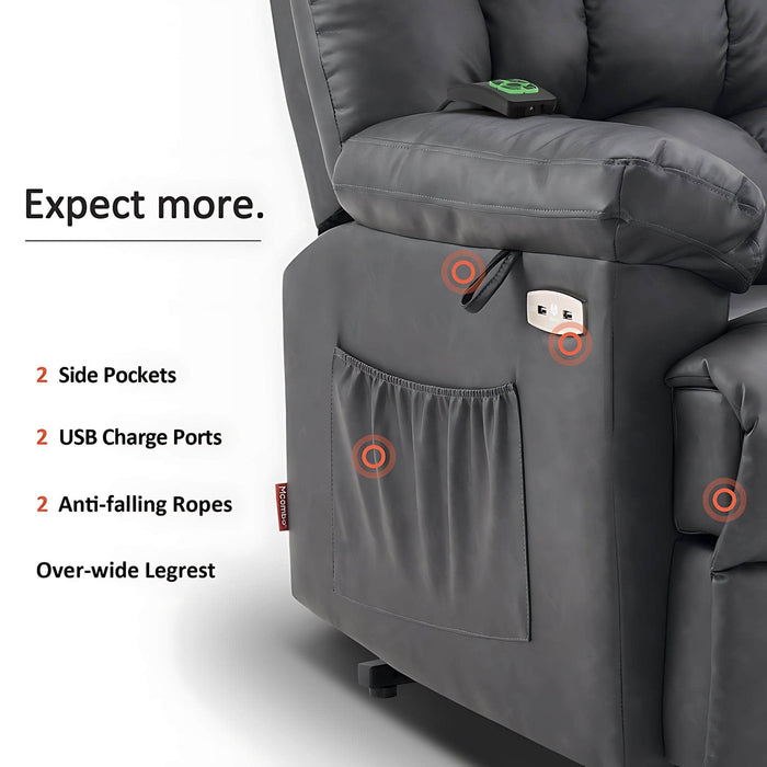 MCombo Power Lift Recliner Chair 7533 Faux Leather Material in Dark Grey Features