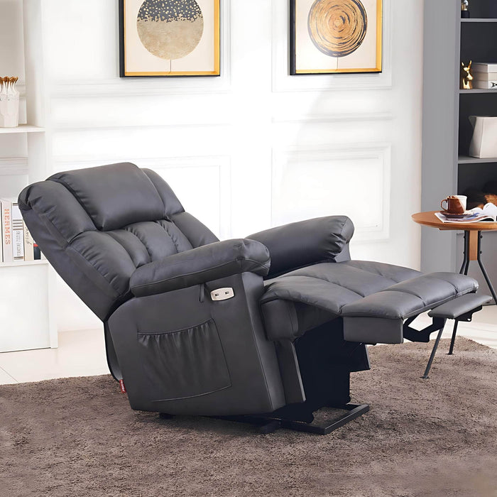 MCombo Power Lift Recliner Chair 7533 Faux Leather Material in Dark Grey Reclining